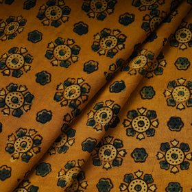 Yellow Hand Block Print Cotton Ajrakh Fabric