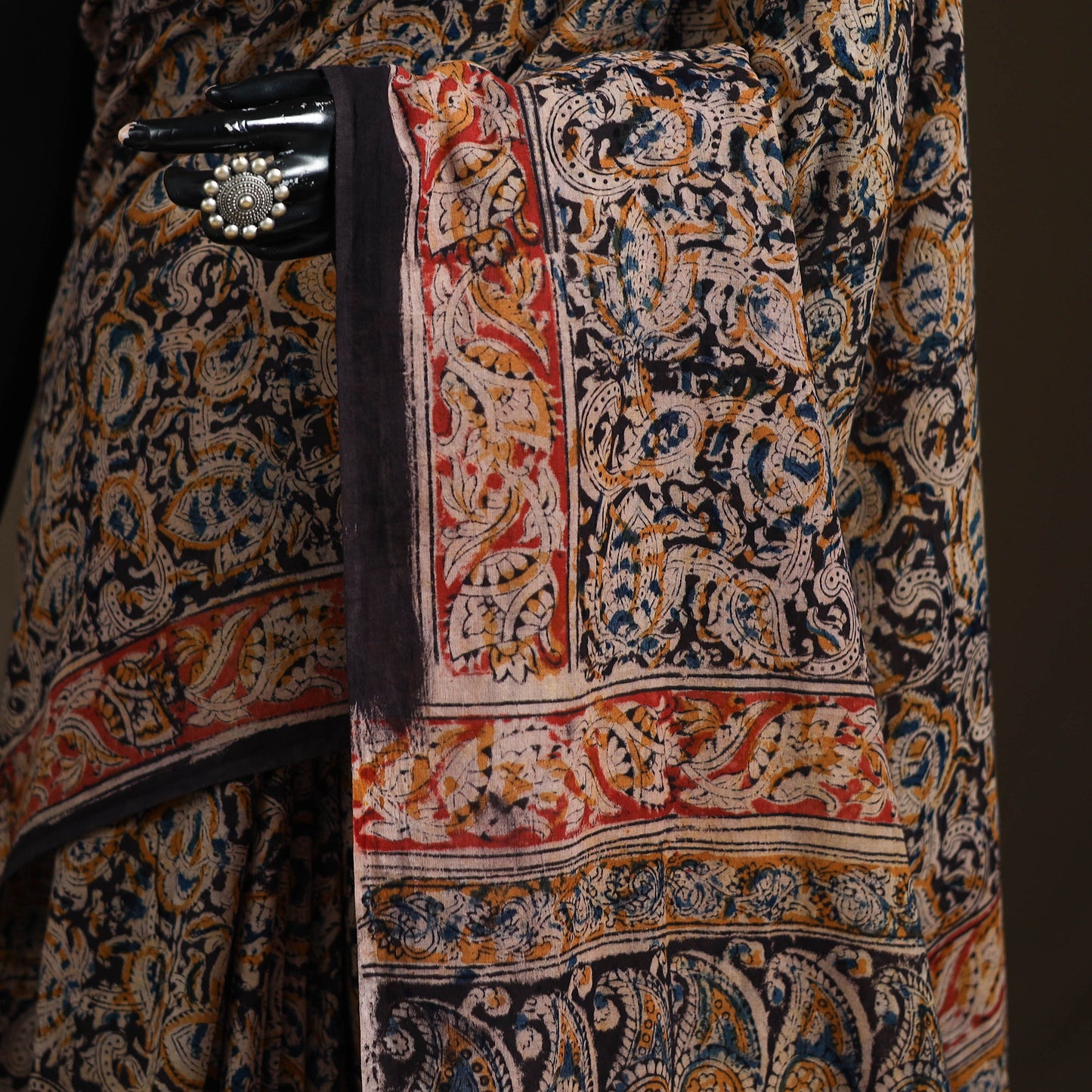 Pedana Hand Block Print Natural Dyed Cotton Kalamkari Saree 15