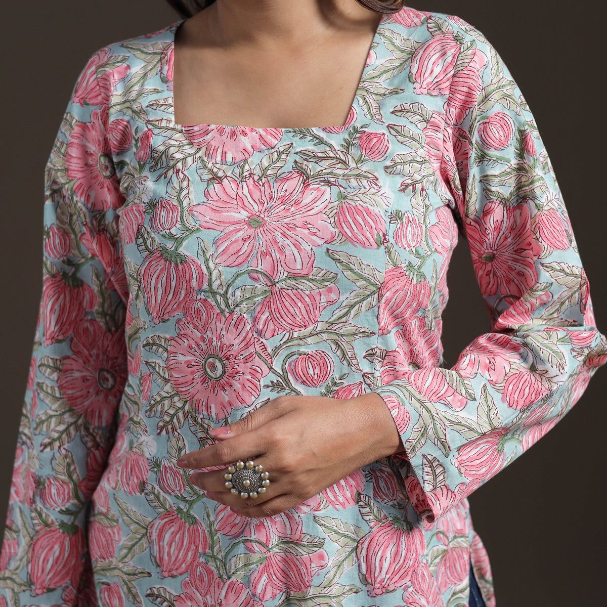 Sanganeri Floral Print Cotton Short Kurta for Women 14