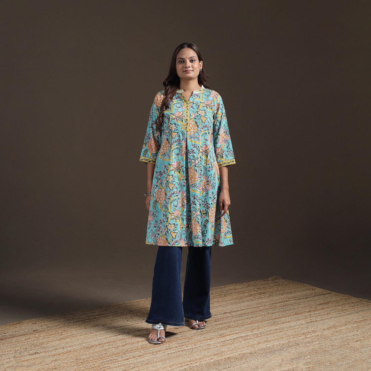 Sanganeri Floral Print Cotton A-Line Kurta for Women 03