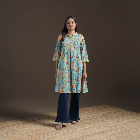 Sanganeri Floral Print Cotton A-Line Kurta for Women 03