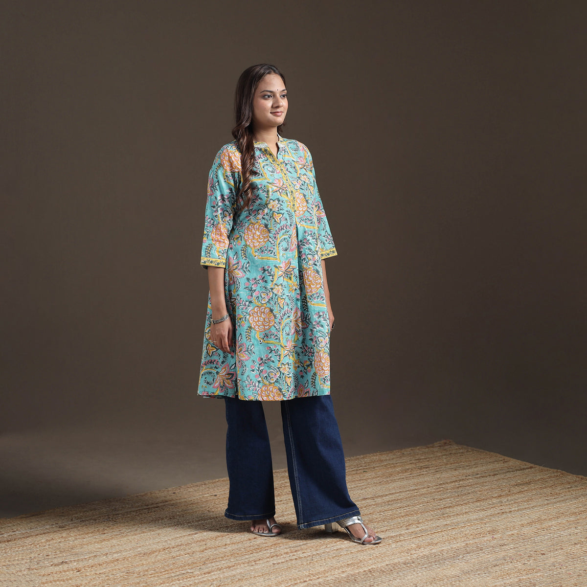Sanganeri Floral Print Cotton A-Line Kurta for Women 03