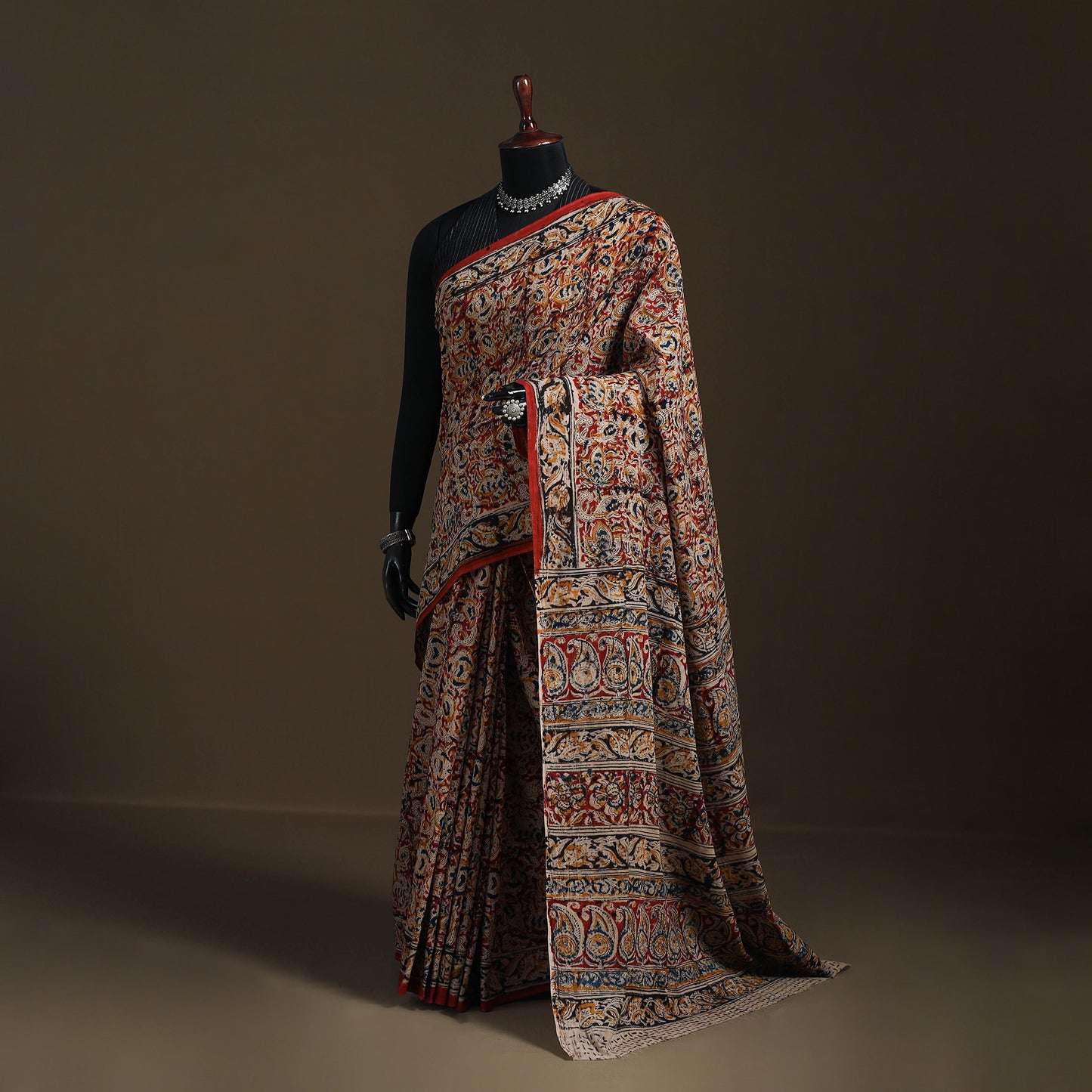 Pedana Hand Block Print Natural Dyed Cotton Kalamkari Saree 16