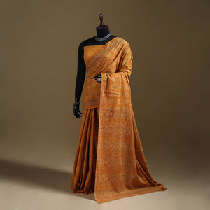 Yellow - Gamthi Hand Block Print Pure Mul Cotton Saree with Blouse Piece 53