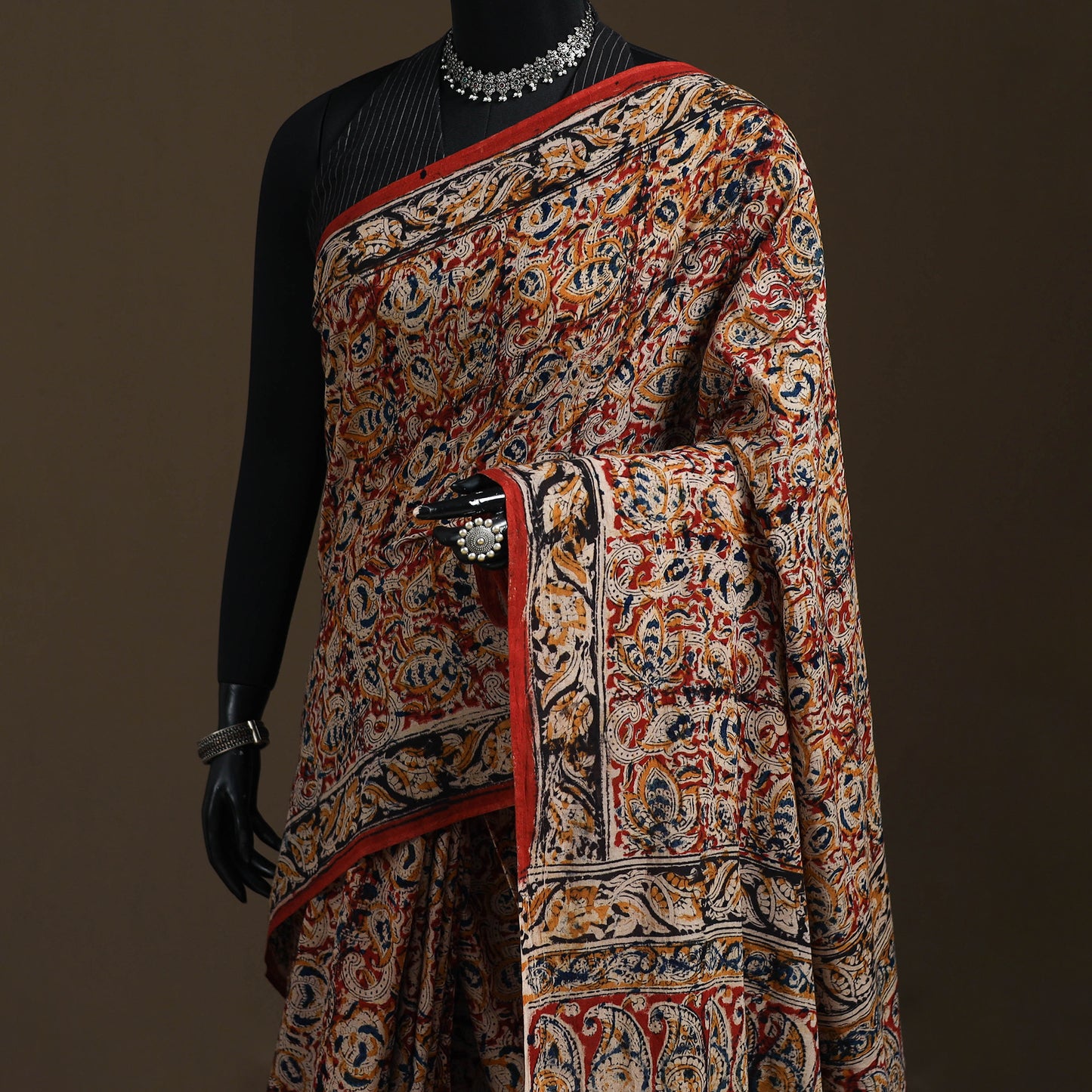Pedana Hand Block Print Natural Dyed Cotton Kalamkari Saree 16