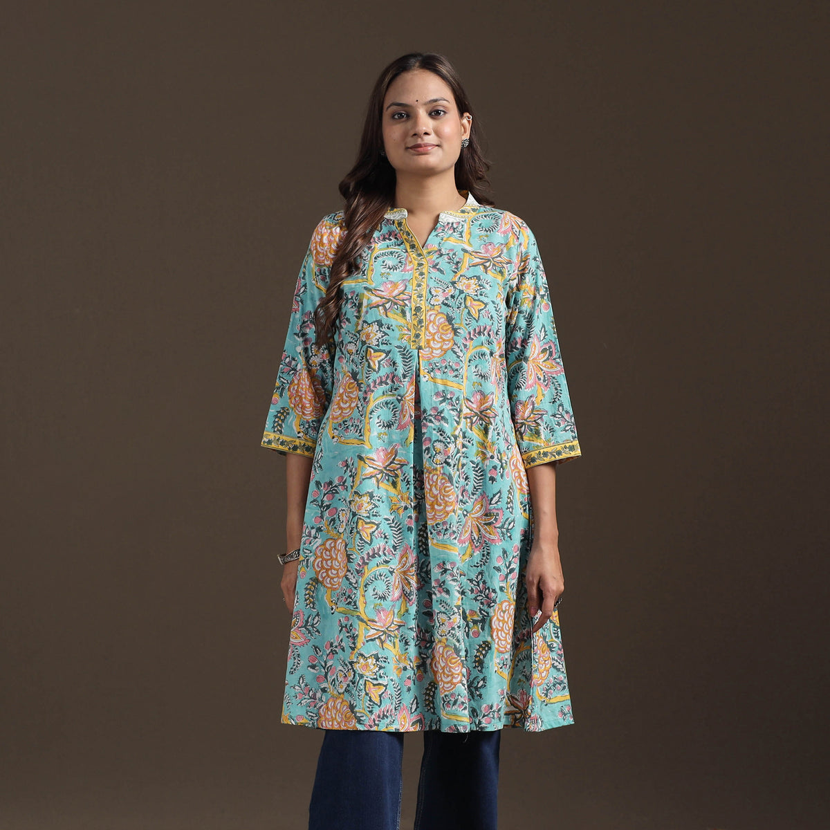 Sanganeri Floral Print Cotton A-Line Kurta for Women 03