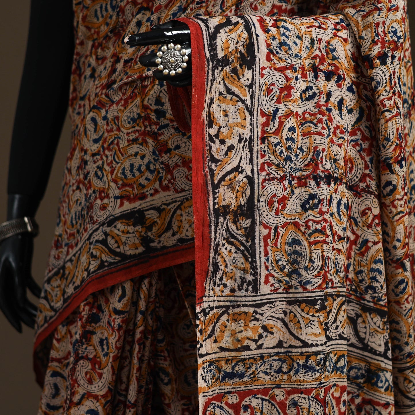 Pedana Hand Block Print Natural Dyed Cotton Kalamkari Saree 16