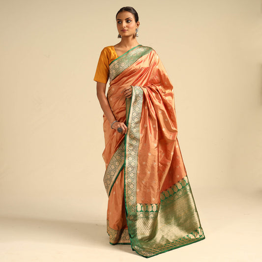 Orange - Banarasi Handloom Pure Katan Silk Kaduwa Zari Buti Saree