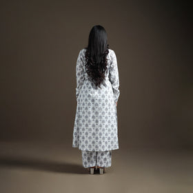 White - floral sanganeri print cotton a-line kurta