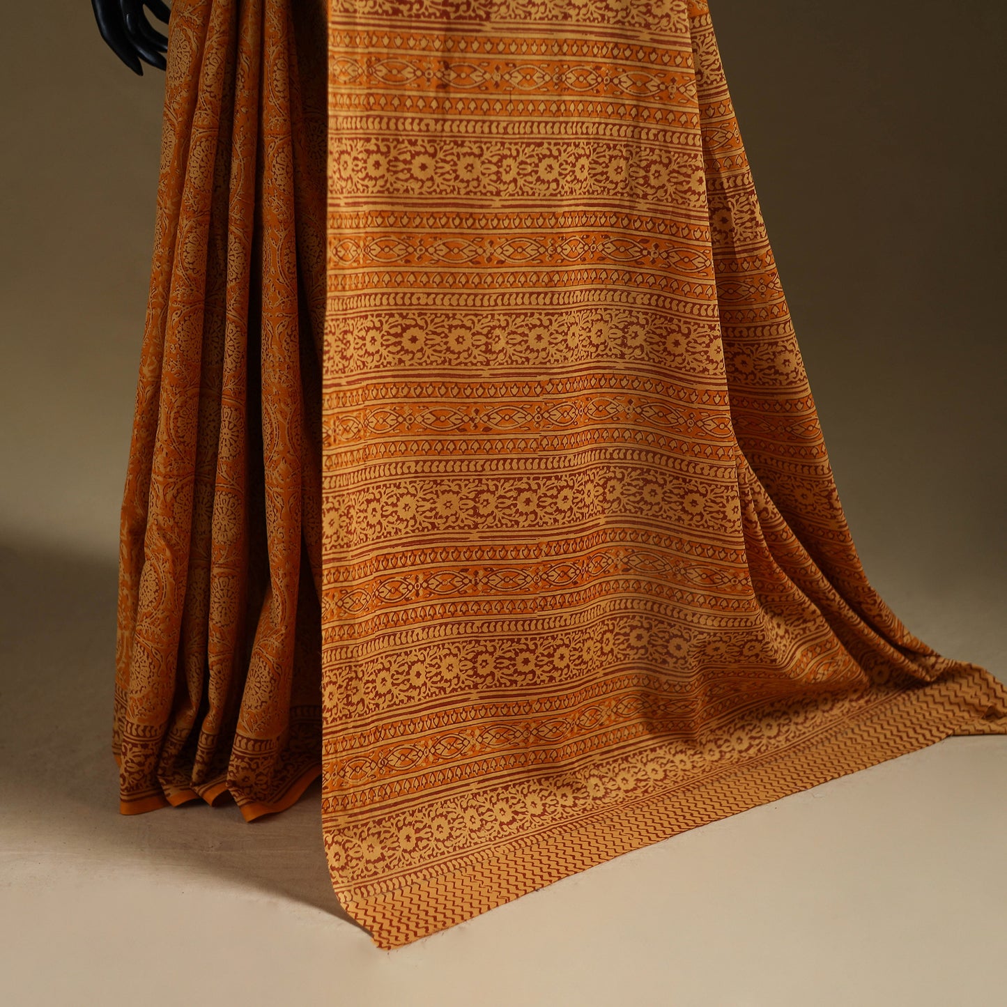 Yellow - Gamthi Hand Block Print Pure Mul Cotton Saree with Blouse Piece 53
