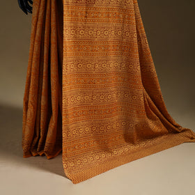 Yellow - Gamthi Hand Block Print Pure Mul Cotton Saree with Blouse Piece 53