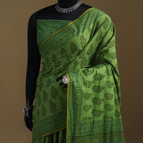 Green - Gamthi Hand Block Print Pure Mul Cotton Saree with Blouse Piece 54