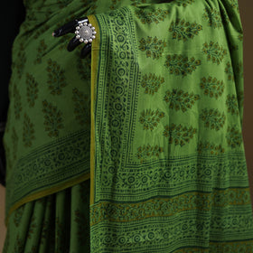 Green - Gamthi Hand Block Print Pure Mul Cotton Saree with Blouse Piece 54