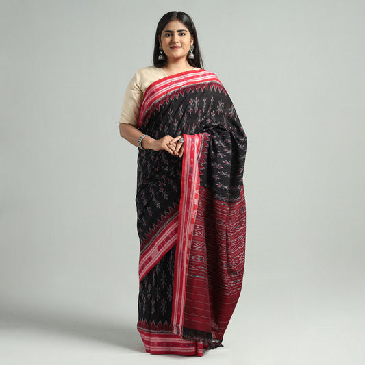 Black - Sambalpuri Ikat Weave Handloom Cotton Saree 20