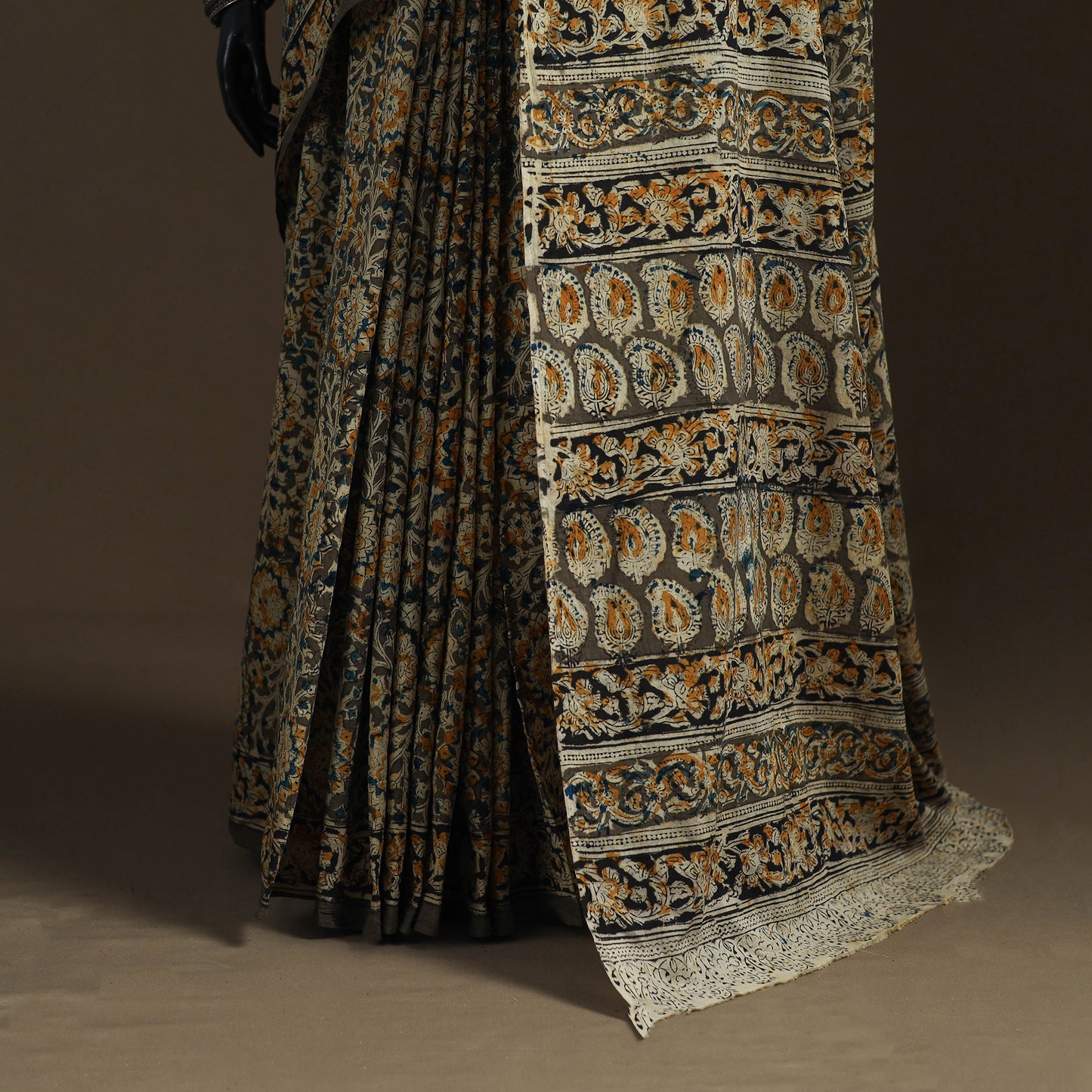 Pedana Hand Block Print Natural Dyed Cotton Kalamkari Saree 17