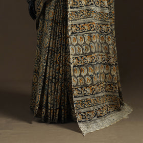 Pedana Hand Block Print Natural Dyed Cotton Kalamkari Saree 17