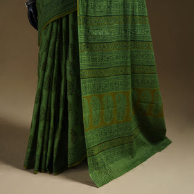 Green - Gamthi Hand Block Print Pure Mul Cotton Saree with Blouse Piece 54