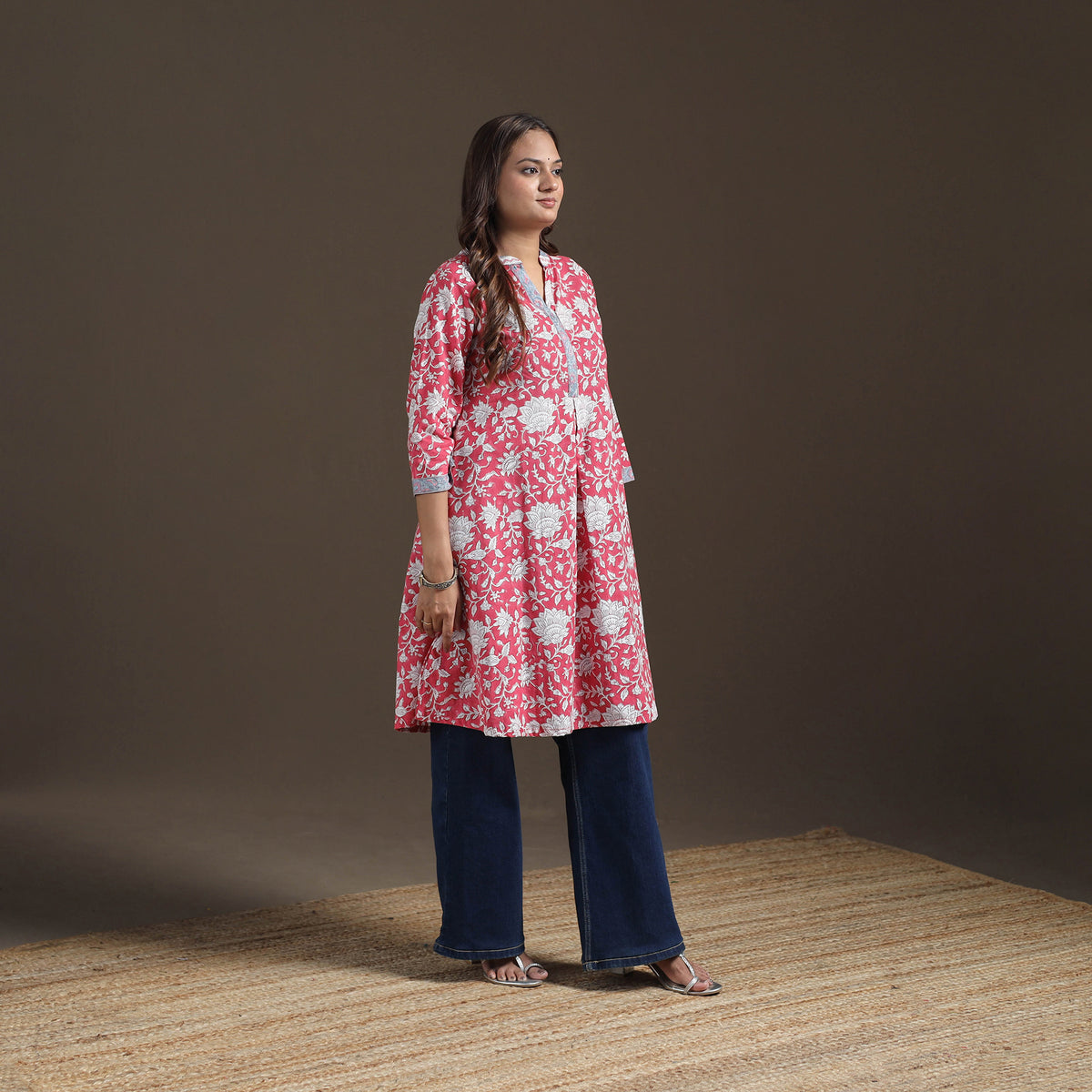 Sanganeri Floral Print Cotton A-Line Kurta for Women 04
