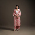 Pink - floral sanganeri print cotton lace work straight