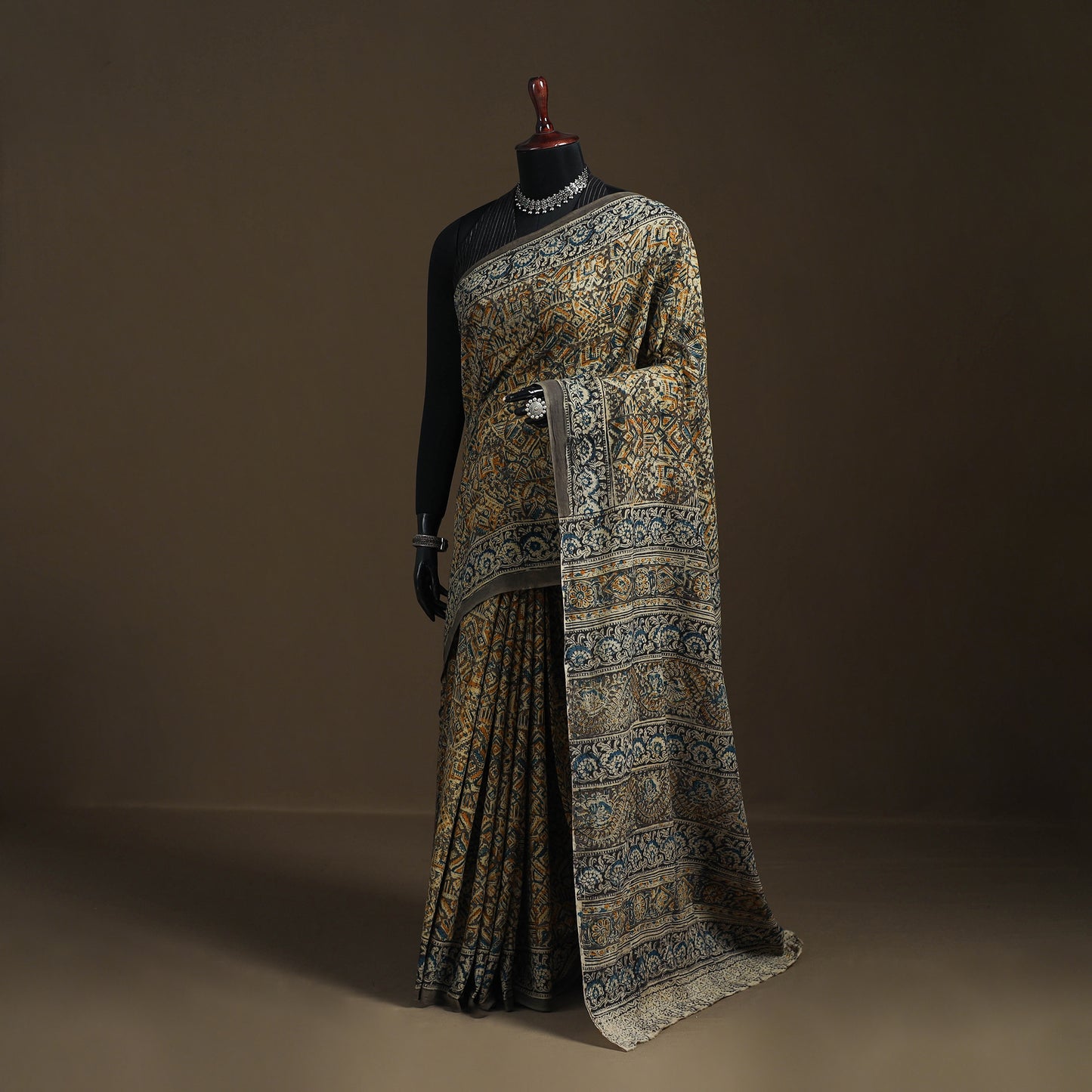 Pedana Hand Block Print Natural Dyed Cotton Kalamkari Saree 18