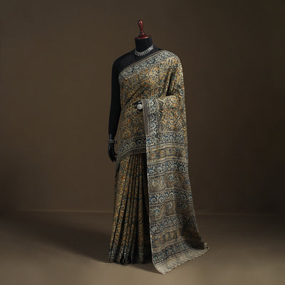 Pedana Hand Block Print Natural Dyed Cotton Kalamkari Saree 18