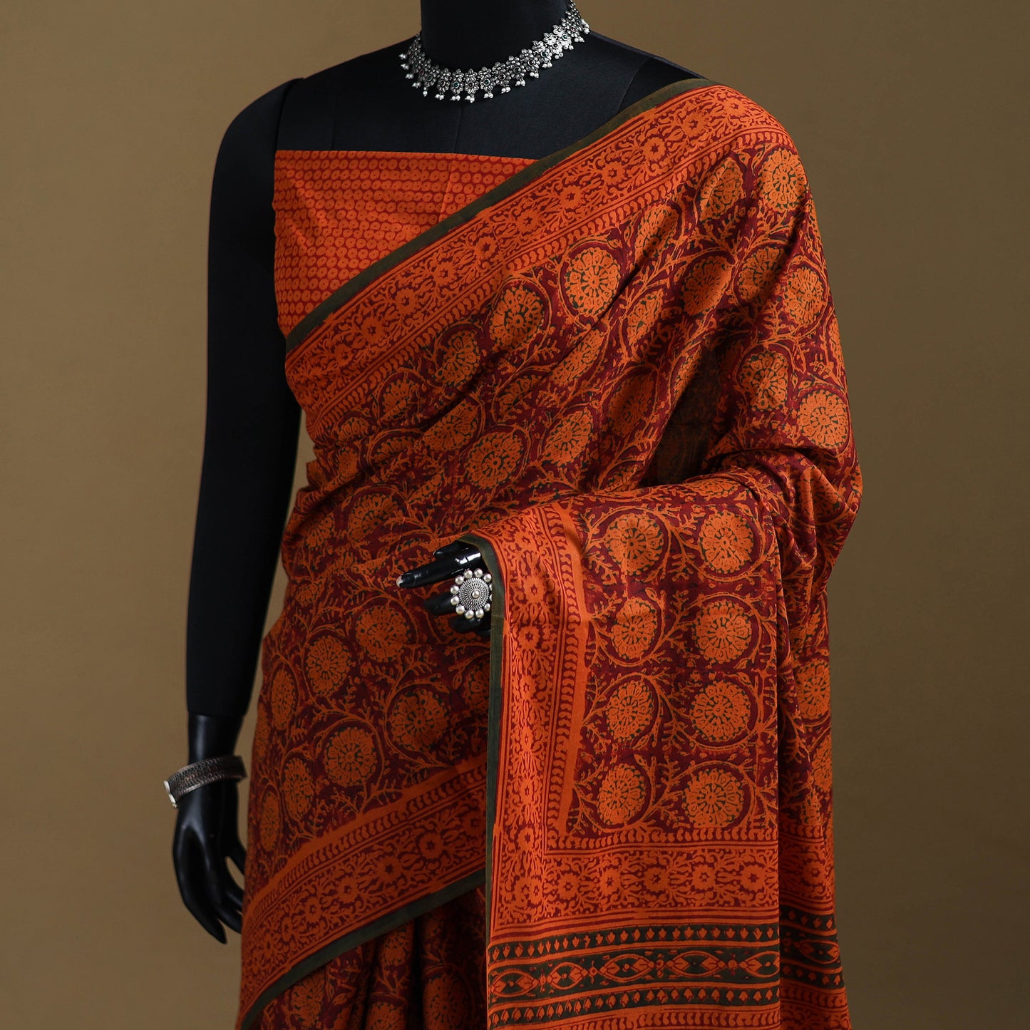 Red - Gamthi Hand Block Print Pure Mul Cotton Saree with Blouse Piece 55