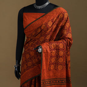 Red - Gamthi Hand Block Print Pure Mul Cotton Saree with Blouse Piece 55