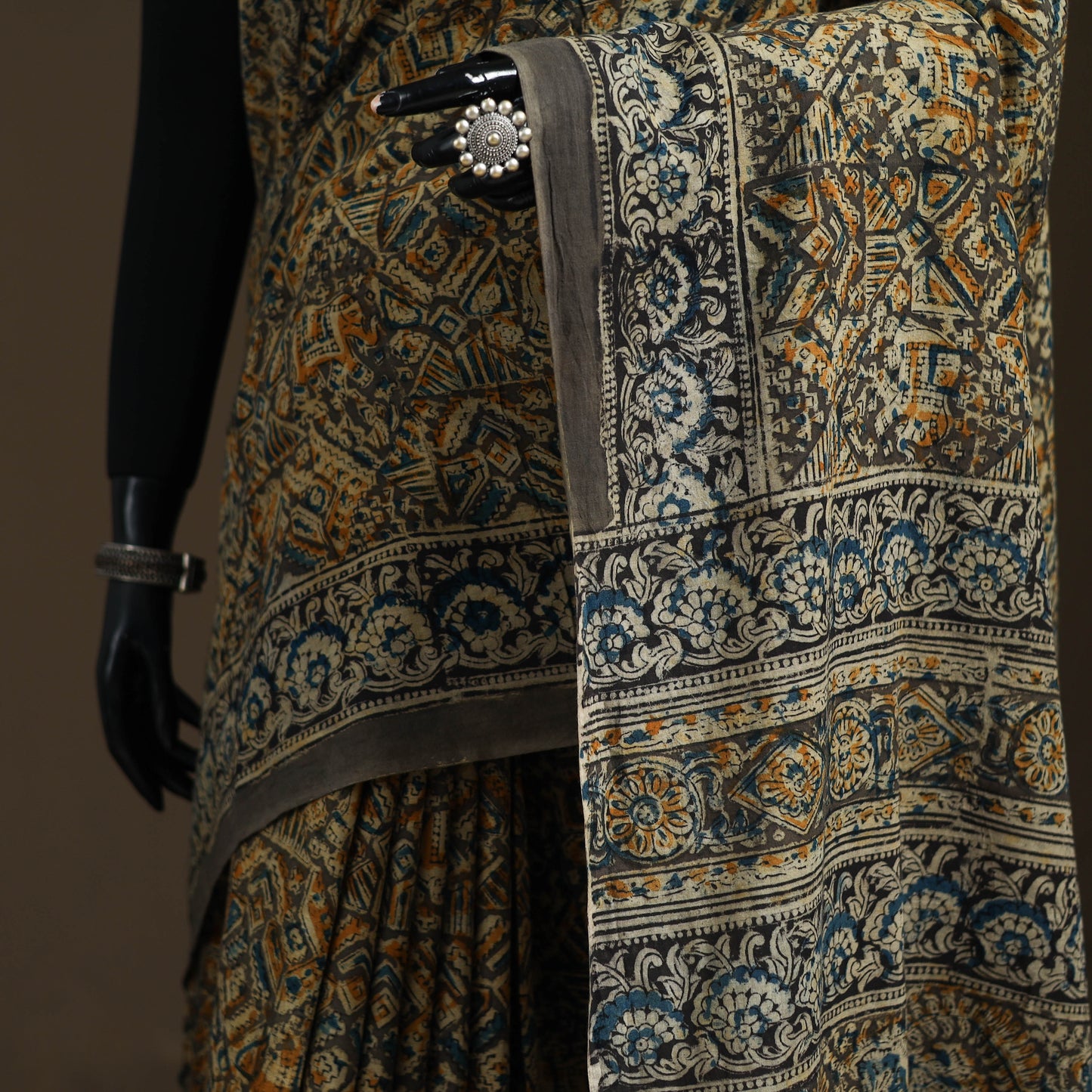 Pedana Hand Block Print Natural Dyed Cotton Kalamkari Saree 18