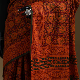 Red - Gamthi Hand Block Print Pure Mul Cotton Saree with Blouse Piece 55