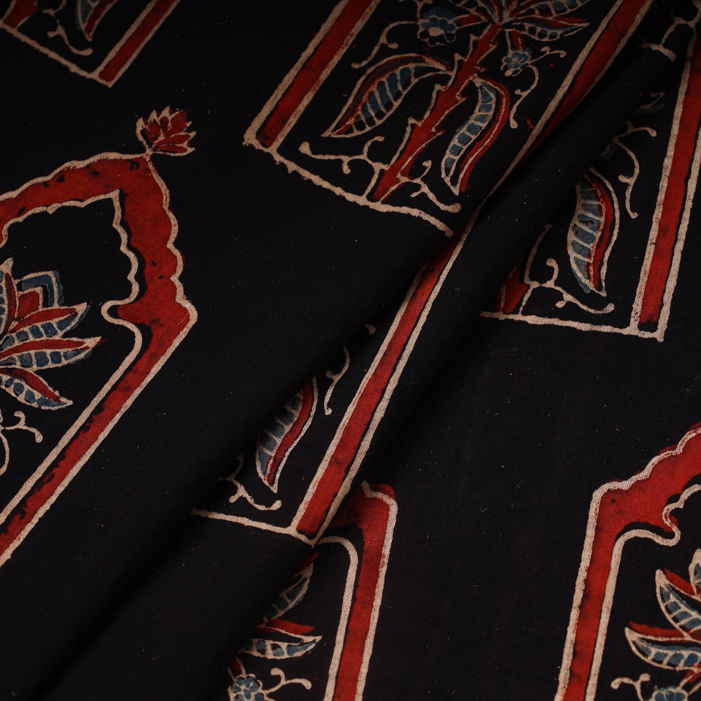 Black Hand Block Print Cotton Ajrakh Fabric