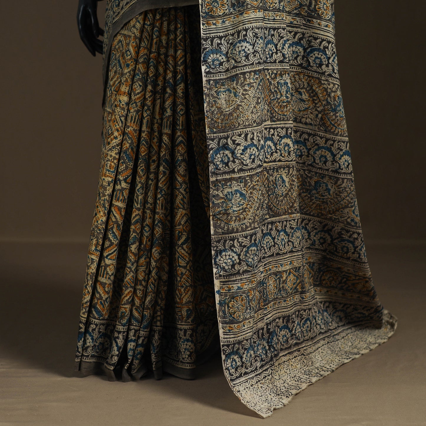 Pedana Hand Block Print Natural Dyed Cotton Kalamkari Saree 18