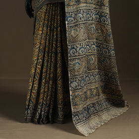 Pedana Hand Block Print Natural Dyed Cotton Kalamkari Saree 18