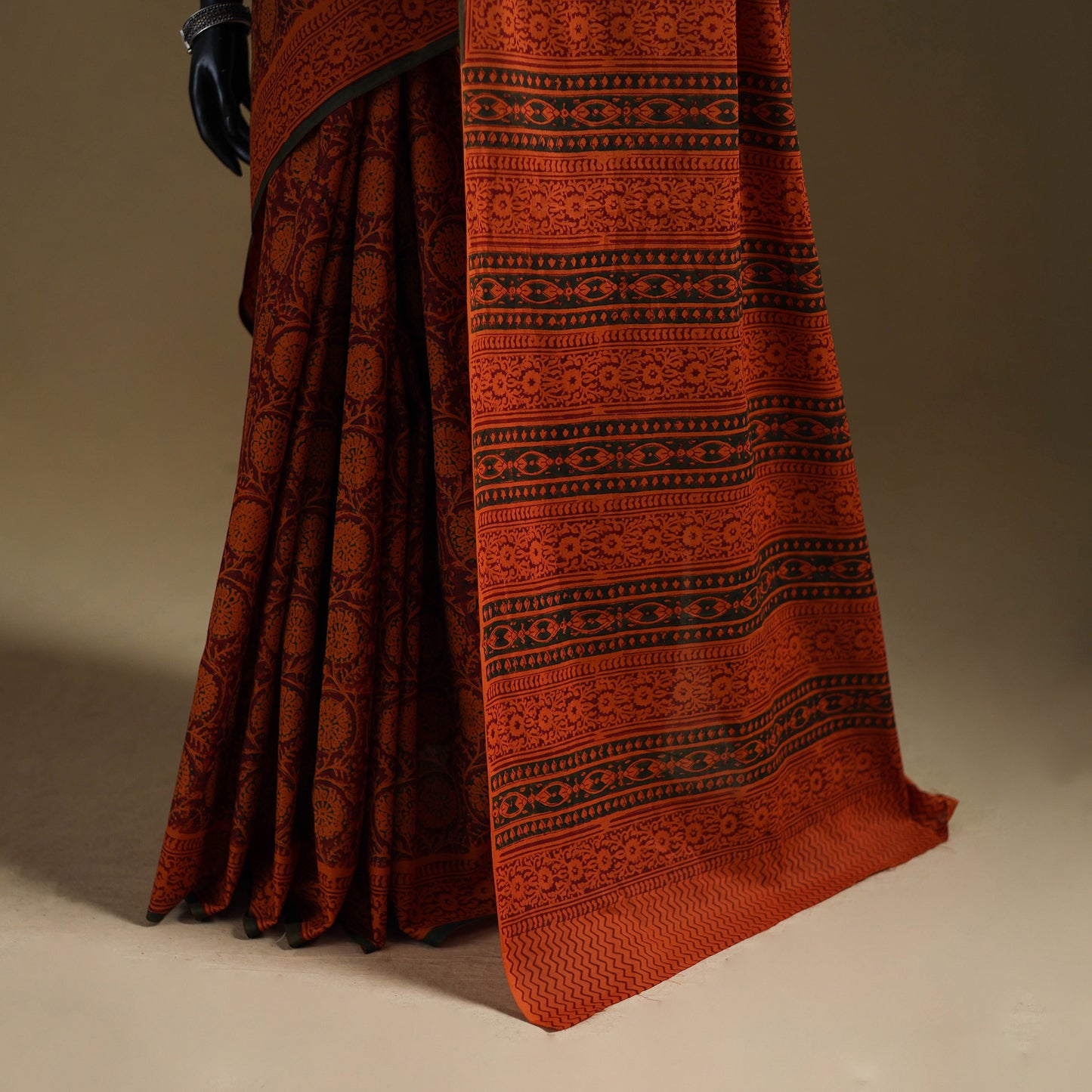 Red - Gamthi Hand Block Print Pure Mul Cotton Saree with Blouse Piece 55