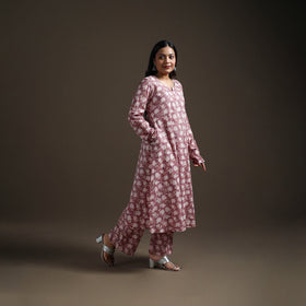 Purple - floral sanganeri print cotton a-line kurta