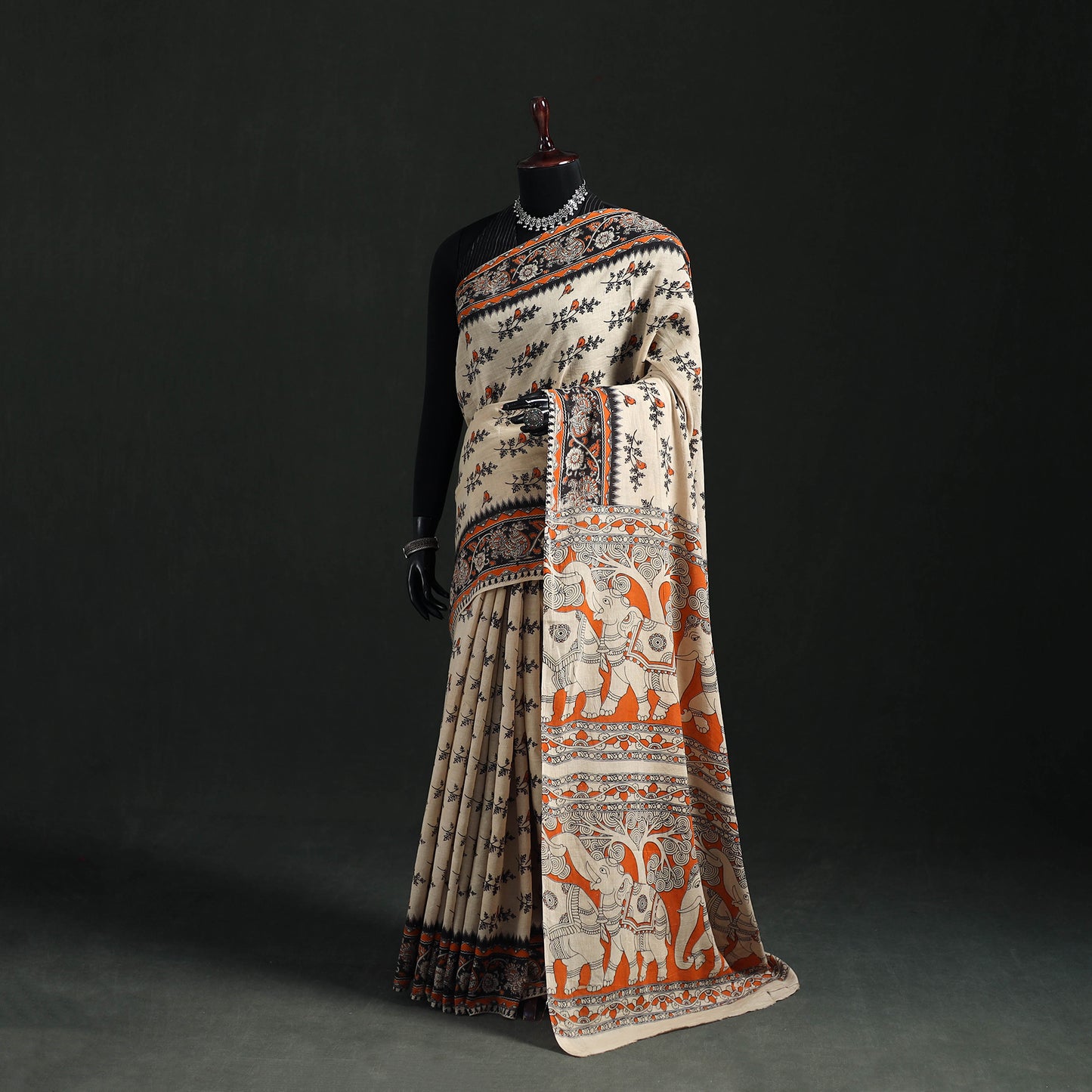 Cotton Saree in Kalamkari Print 01