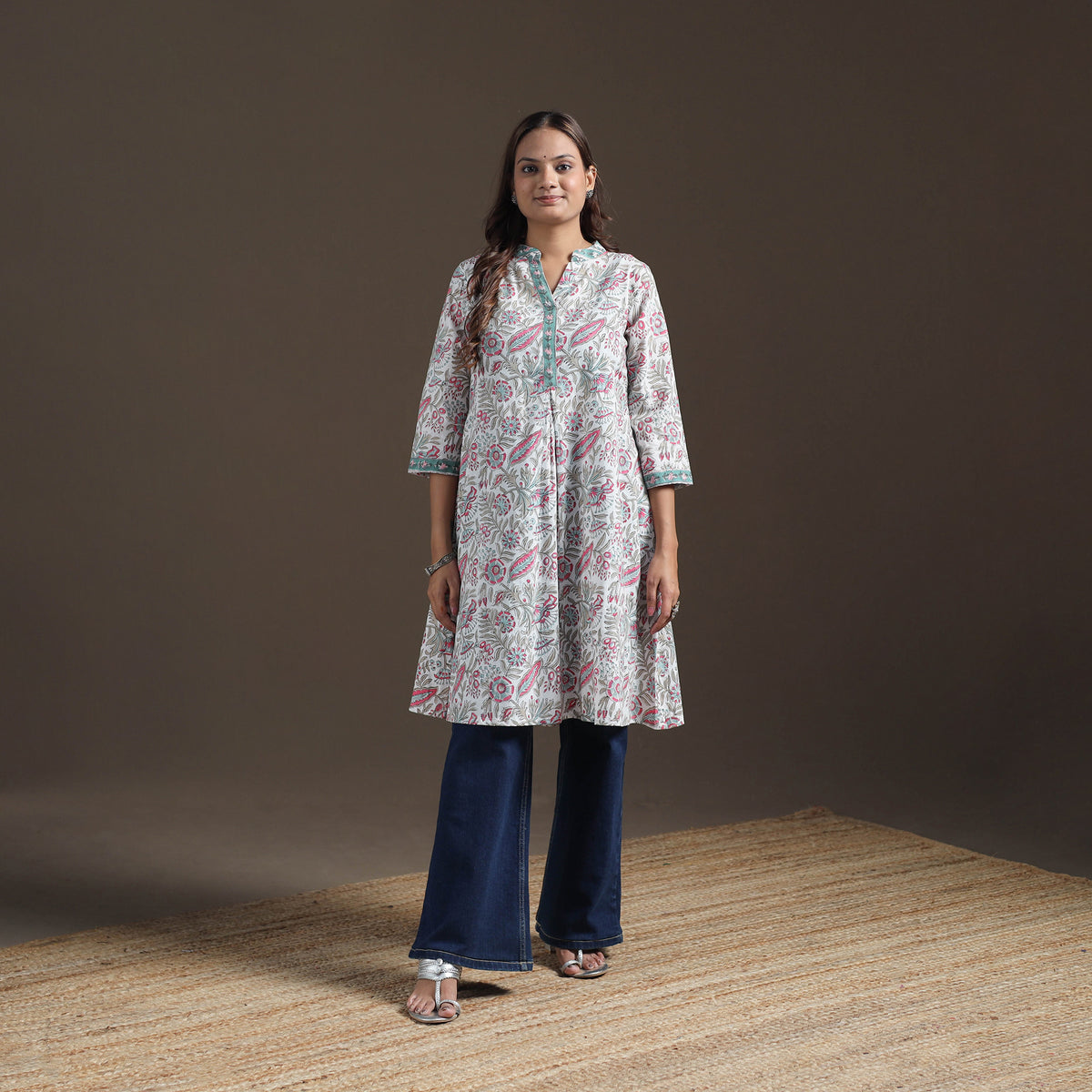 Sanganeri Floral Print Cotton A-Line Kurta for Women 01