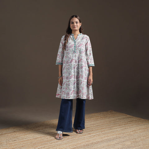 Sanganeri Floral Print Cotton A-Line Kurta for Women 01