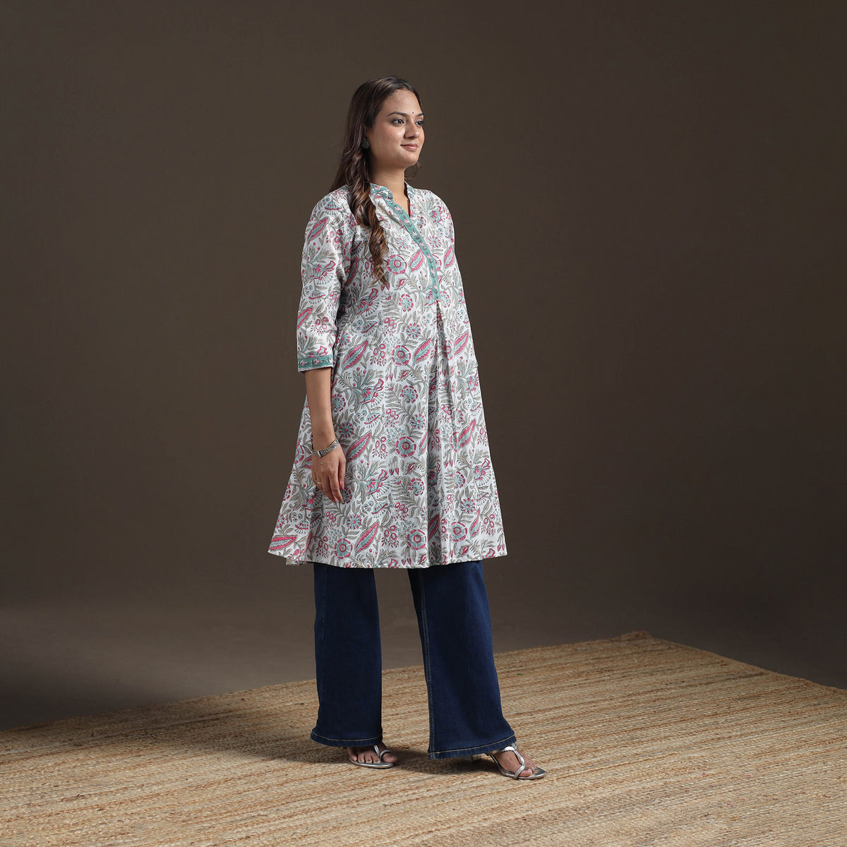 Sanganeri Floral Print Cotton A-Line Kurta for Women 01