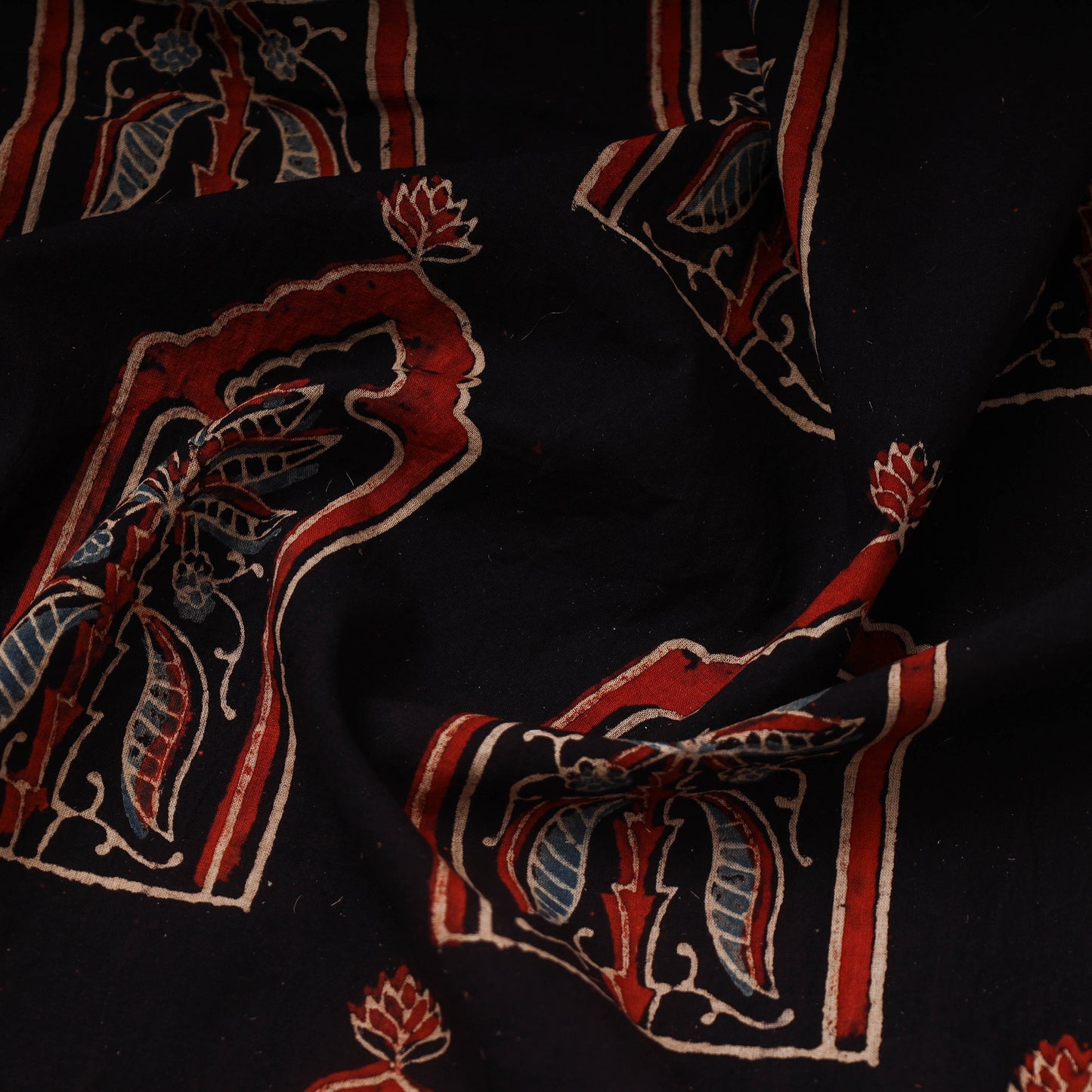 Black Hand Block Print Cotton Ajrakh Fabric