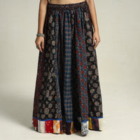 Multicolor - Ajrakh Block Printed 24 Kali Patchwork Cotton Long Skirt 27