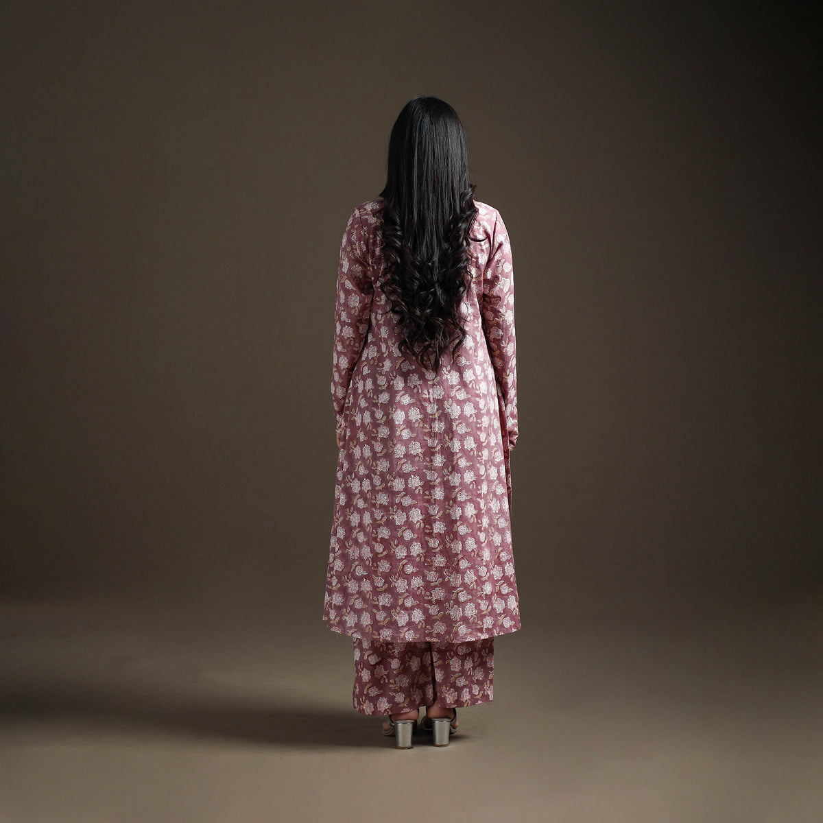 Purple - floral sanganeri print cotton a-line kurta