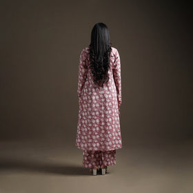 Purple - floral sanganeri print cotton a-line kurta