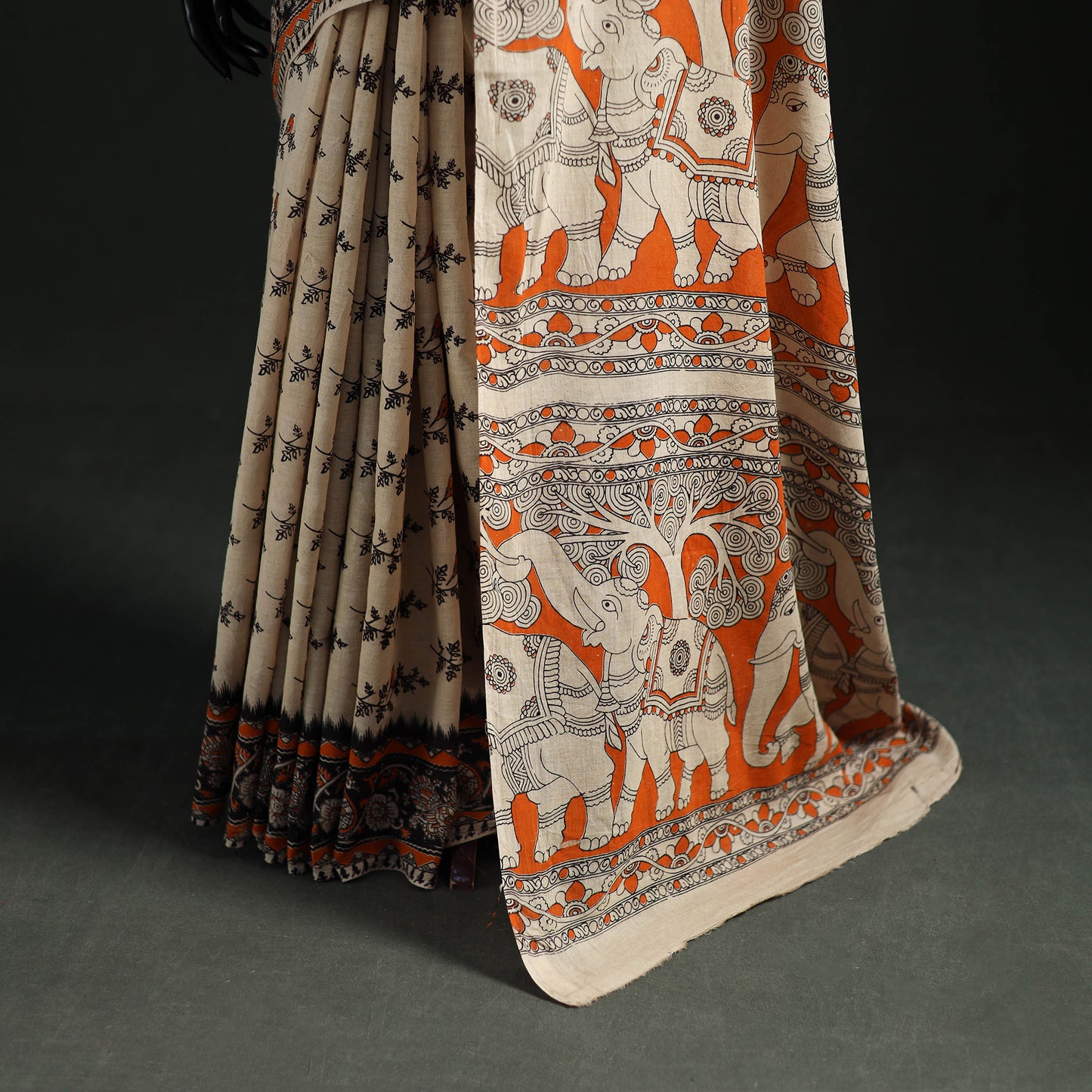 Cotton Saree in Kalamkari Print 01