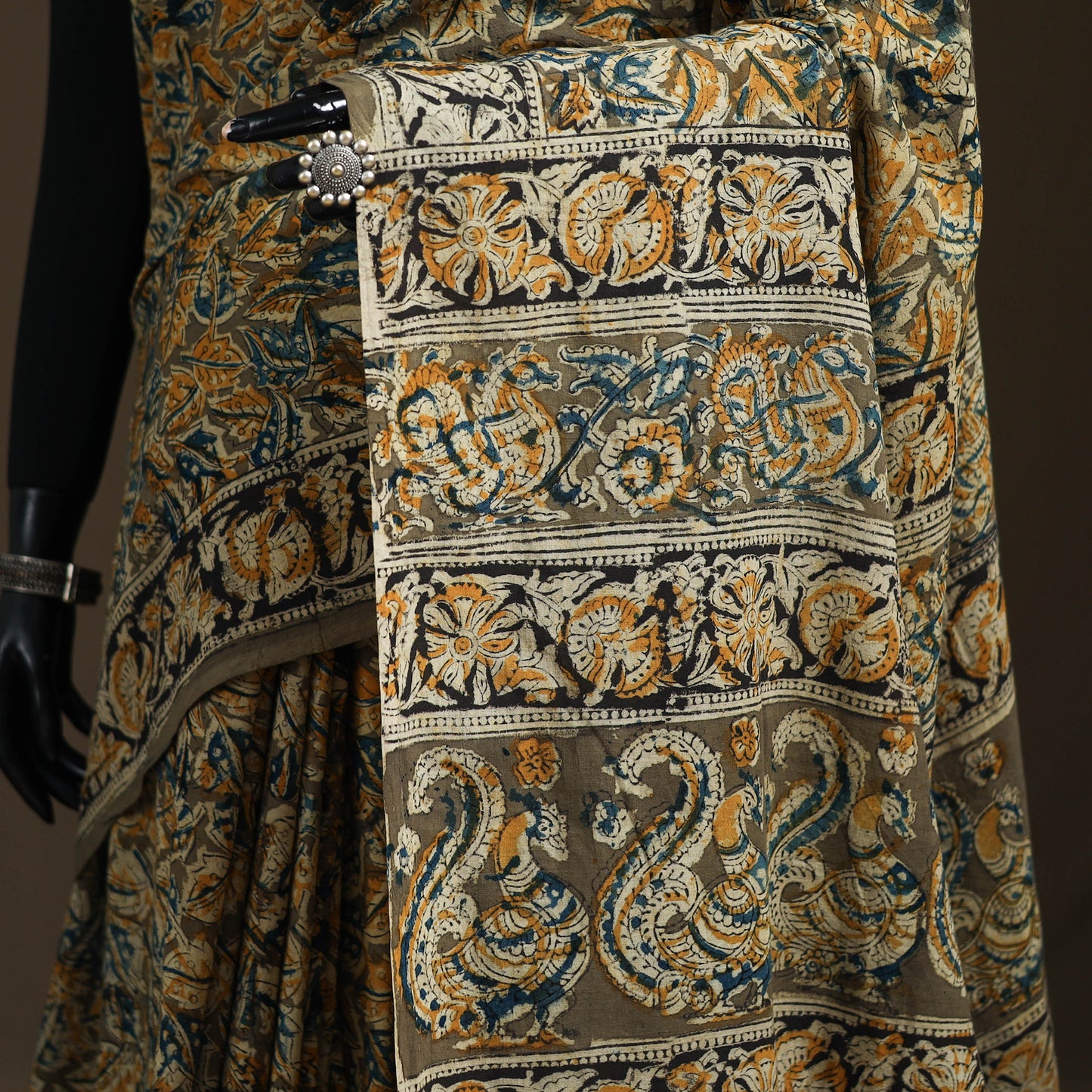 Pedana Hand Block Print Natural Dyed Cotton Kalamkari Saree 19