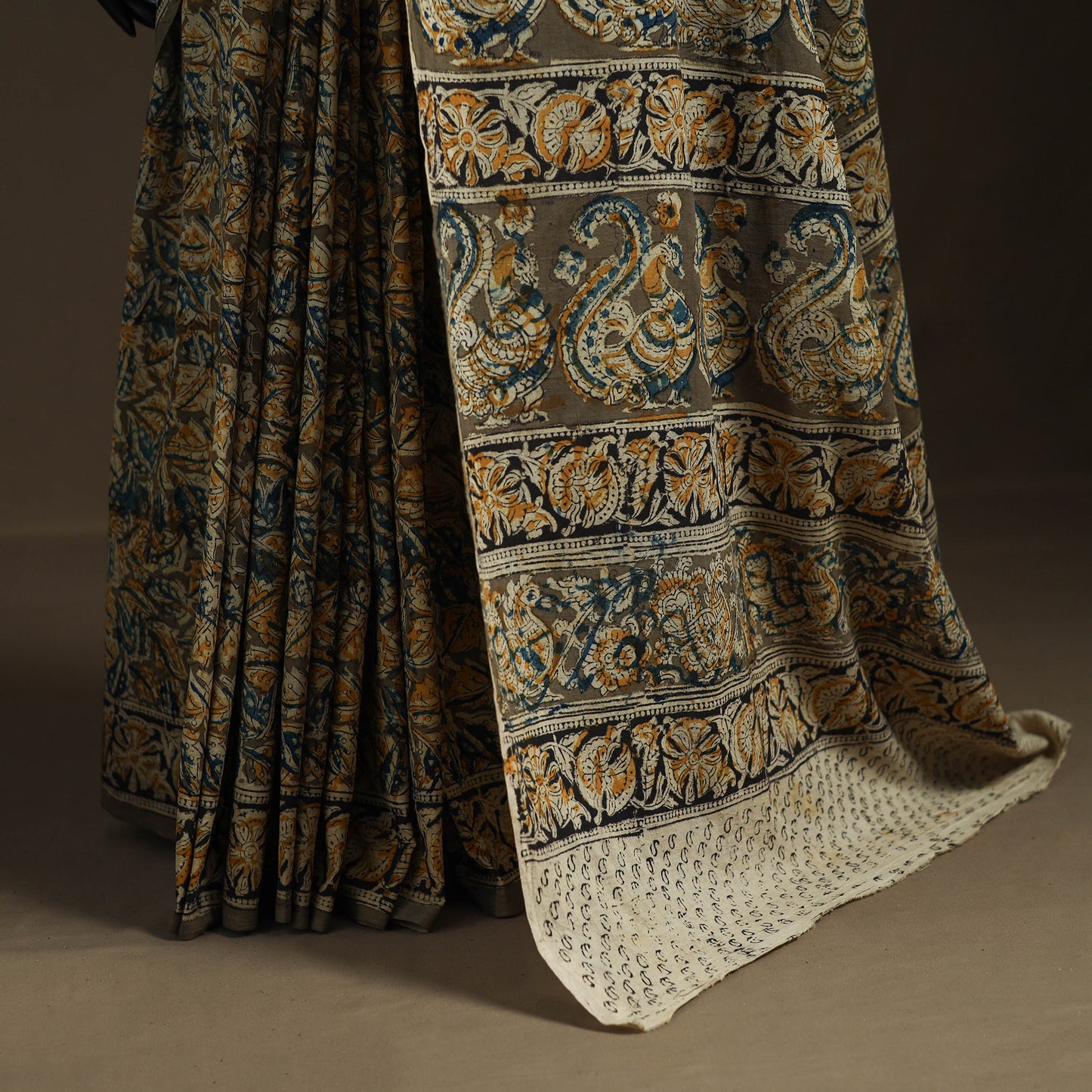 Pedana Hand Block Print Natural Dyed Cotton Kalamkari Saree 19