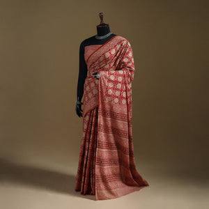 Red - Gamthi Hand Block Print Pure Mul Cotton Saree with Blouse Piece 57