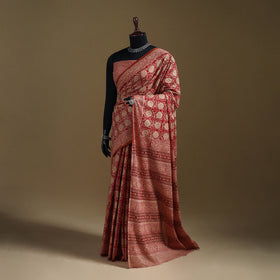 Red - Gamthi Hand Block Print Pure Mul Cotton Saree with Blouse Piece 57