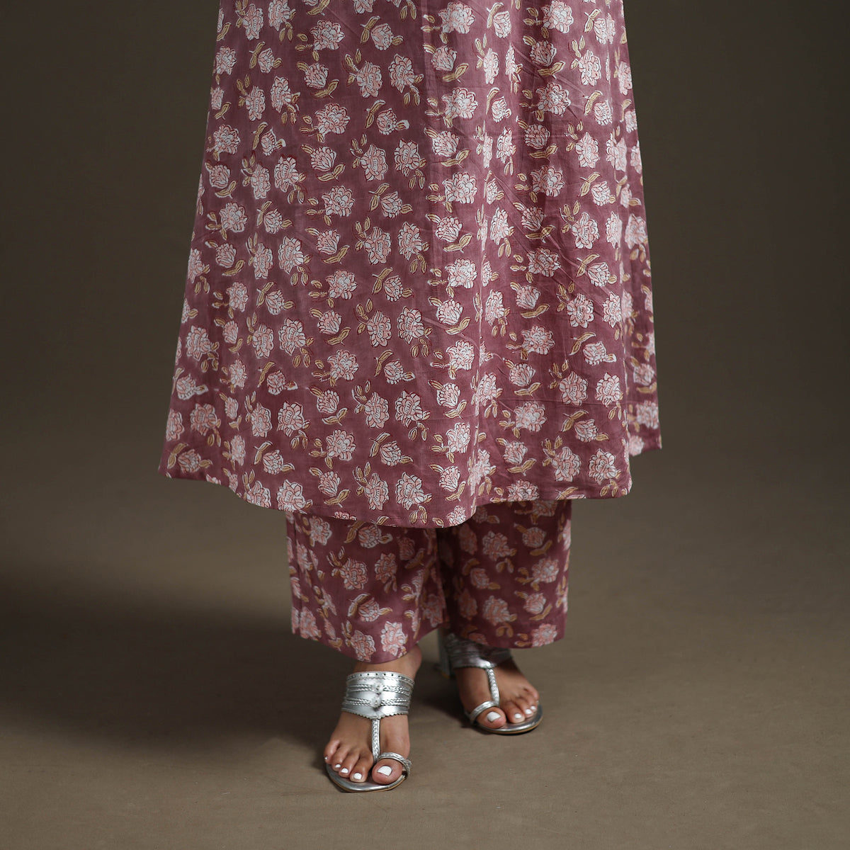Purple - floral sanganeri print cotton a-line kurta