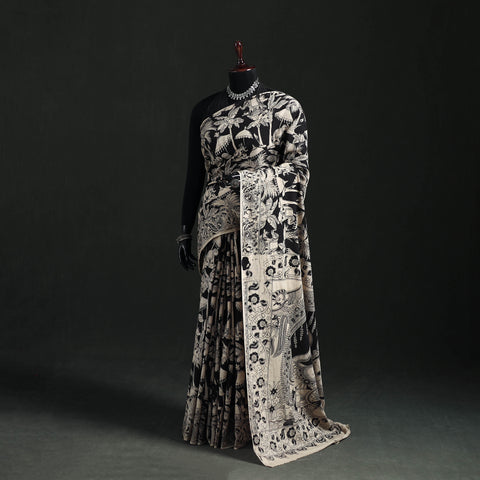 Black - Cotton Saree in Kalamkari Print 02