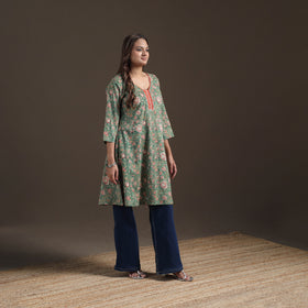 Sequin Work Sanganeri Floral Print Cotton A-Line Kurta for Women 09